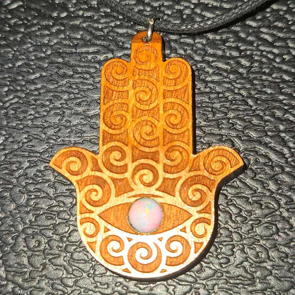 Engraved Cherry wood with Opal